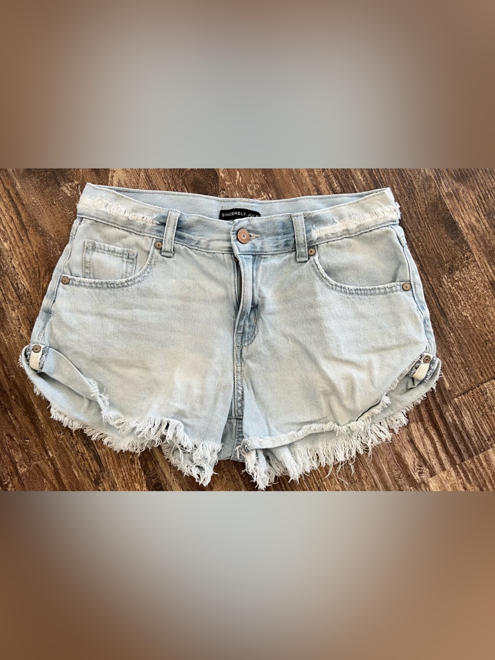 Sincerly Jules Light Blue Frayed Hem Denim Cutoff Shorts